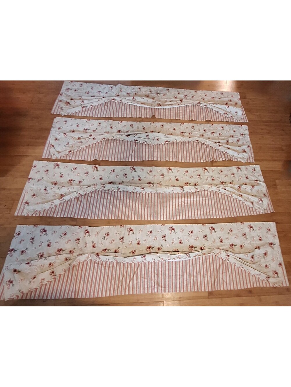 4 Waverly Home Classics Red Floral /Stripe Valances Draped Pleat 72x16